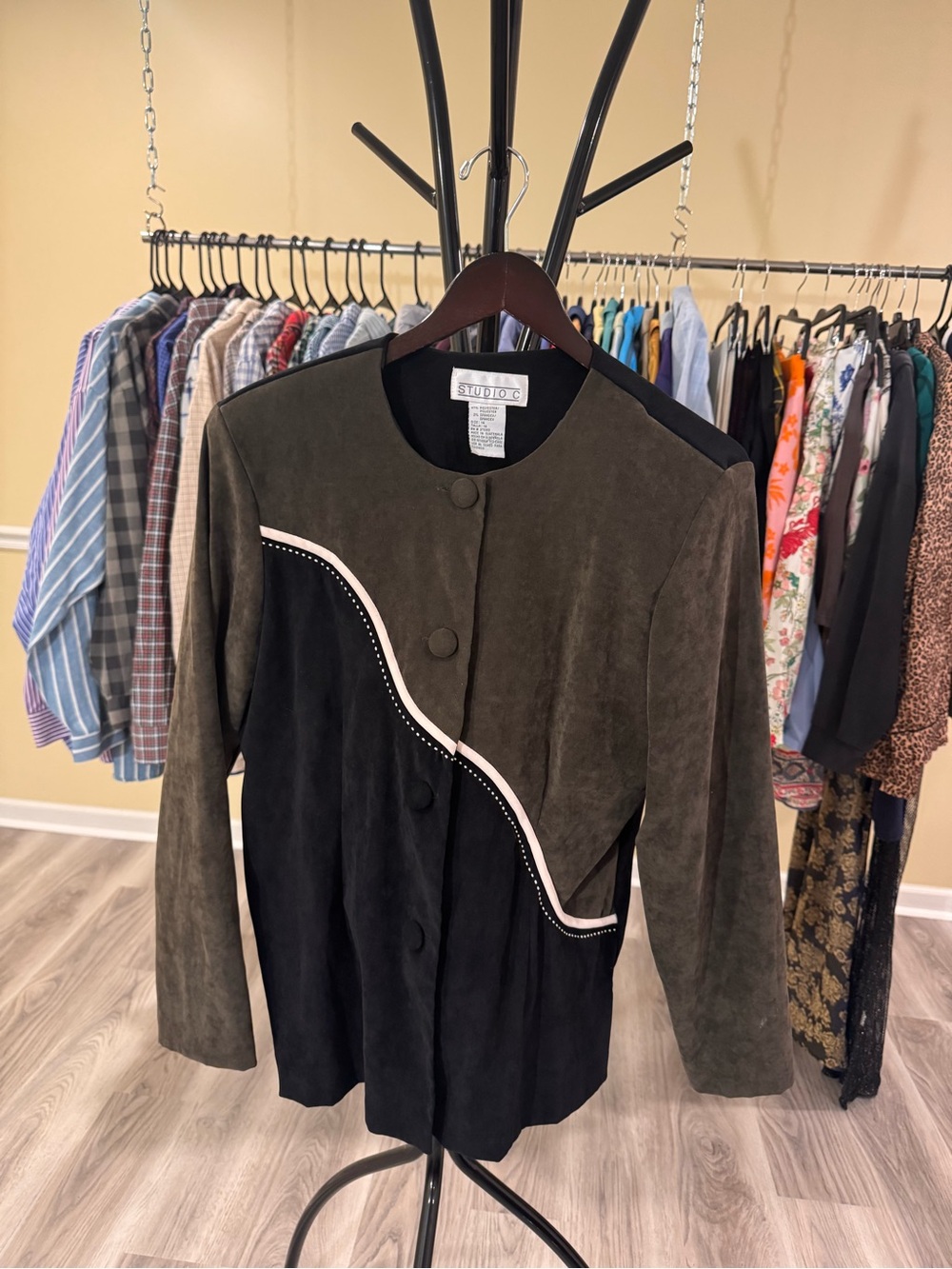 Vintage Studio C Olive & Black Suede Jacket with Contrast Trim
